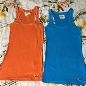 Hollister Orange and Blue Ribbed Sleeveless Tank Tops
